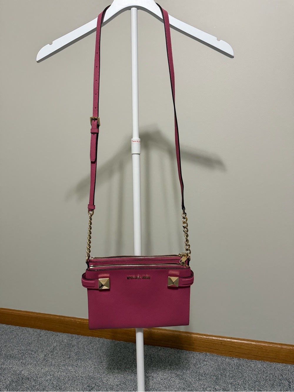Michael Kors Fuchsia Leather Crossbody with Gold Hardware